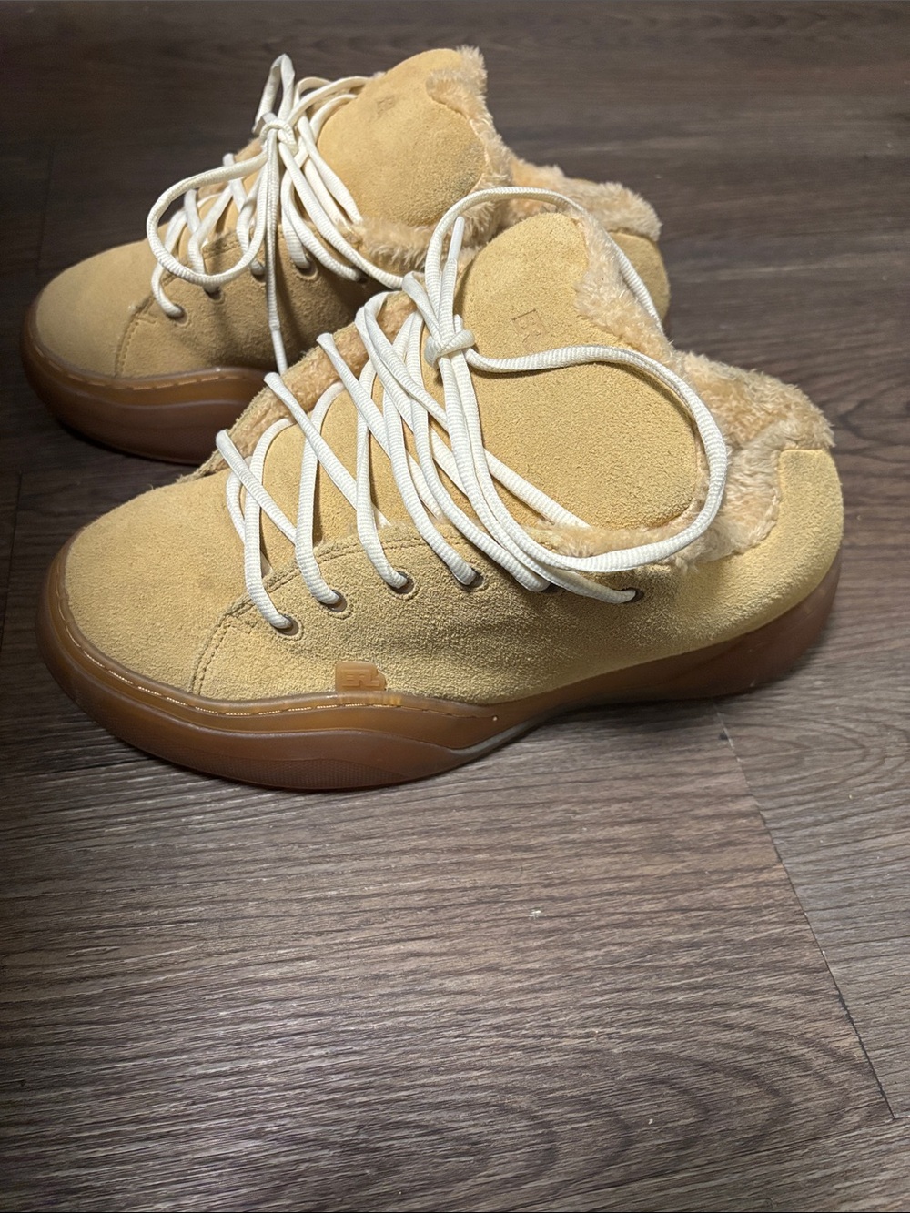 Men's Suede Lace-Up Sneakers with Faux-Fur Collar in Wheat
